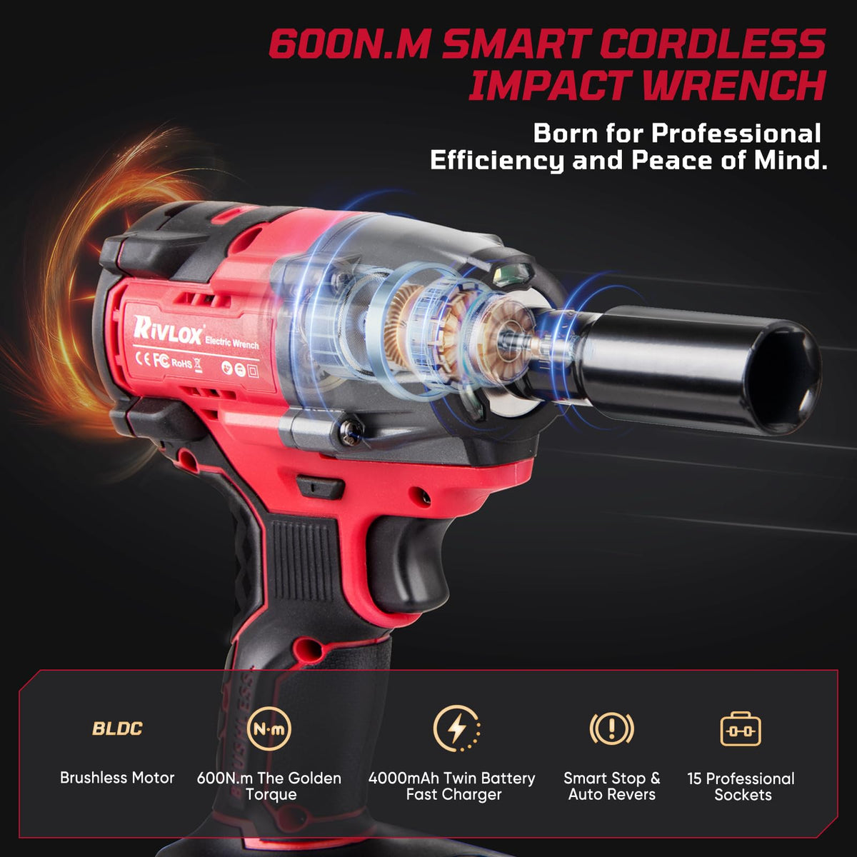Rivlox cordless impact wrench angled torque view showing power