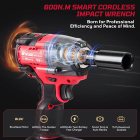 Rivlox cordless impact wrench angled torque view showing power