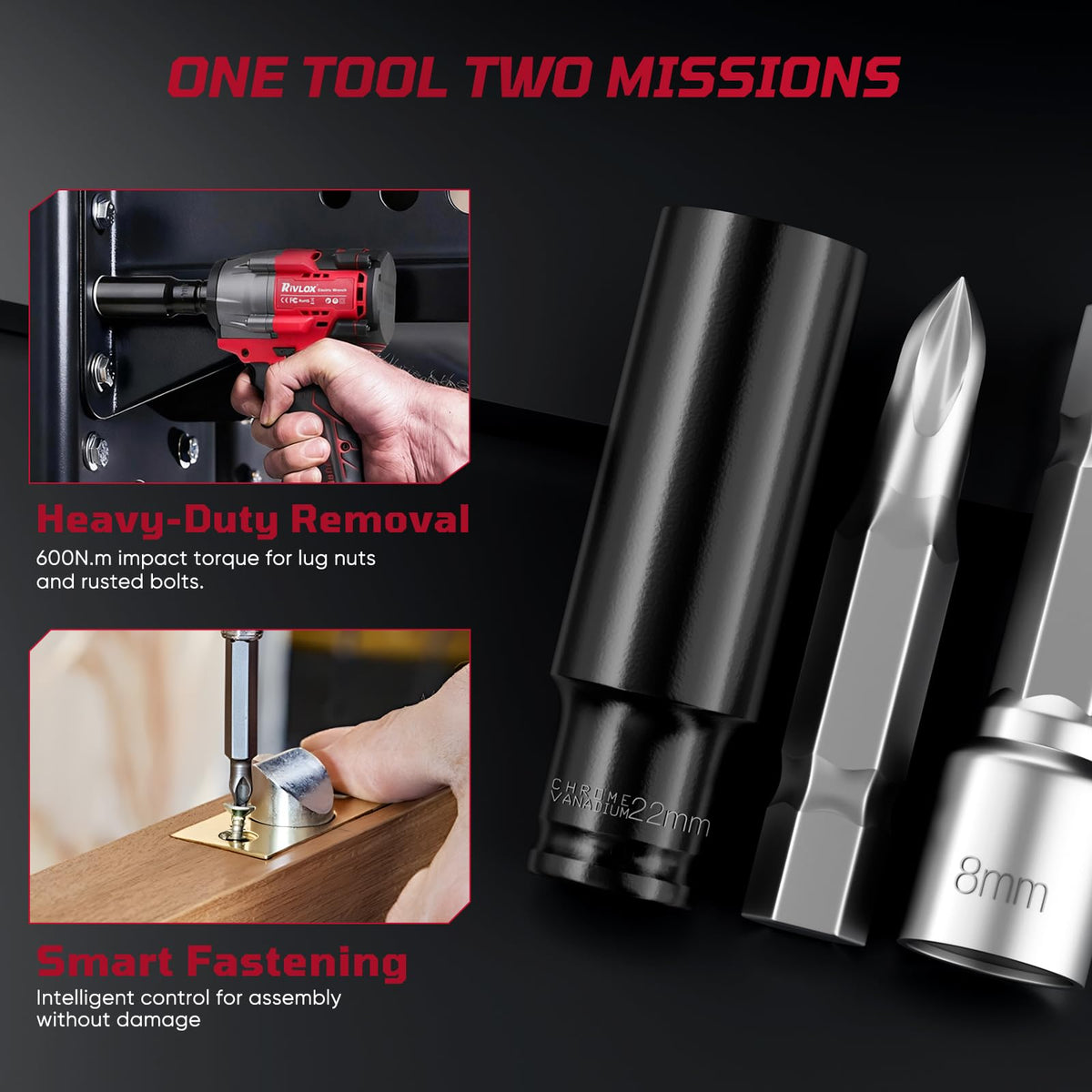 Rivlox cordless impact wrench two 4000mAh batteries ready for use