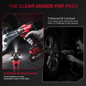Rivlox cordless impact wrench LED light illuminating a dark area