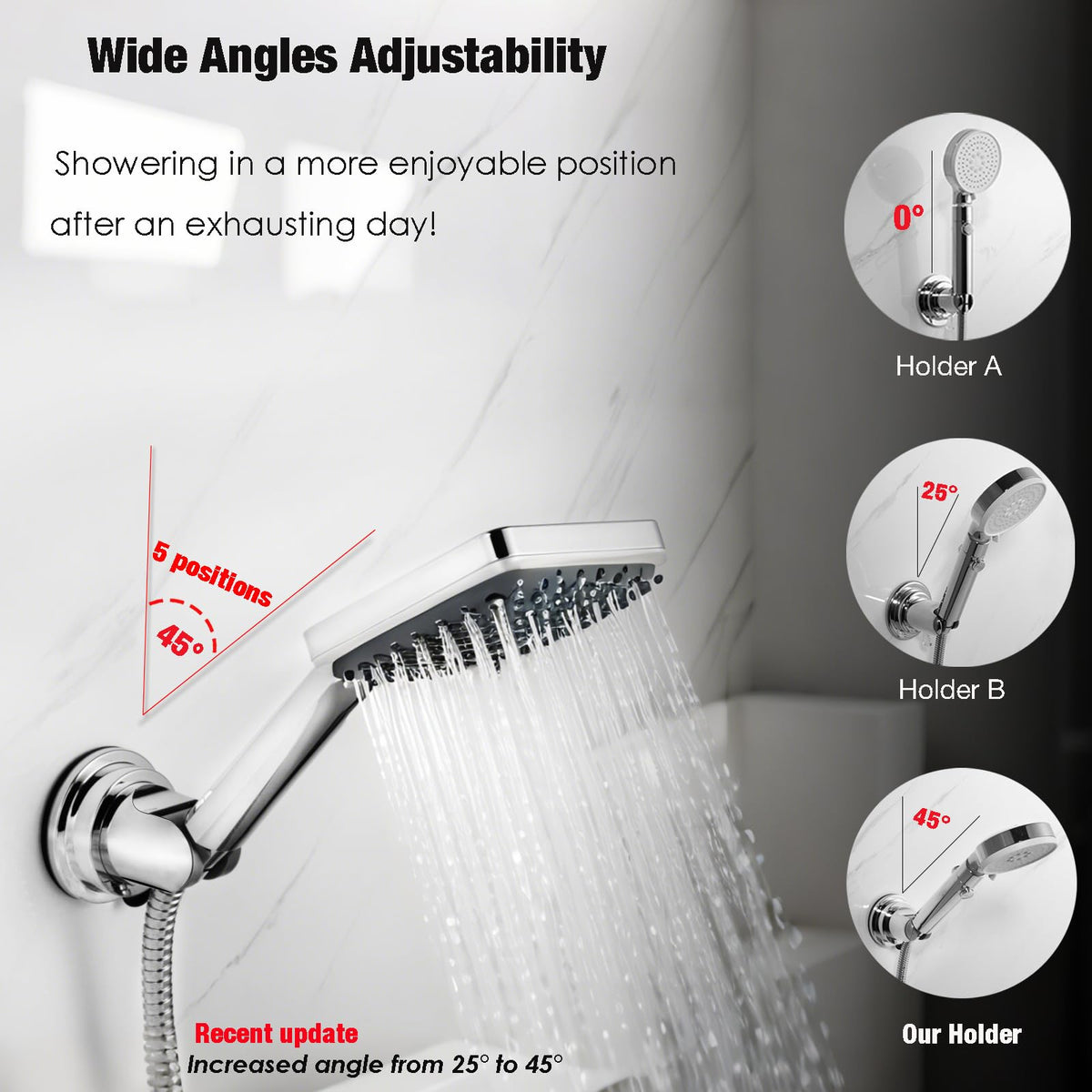 RIVOODS shower head holder in 360-degree rotation enables flexible adjustments.