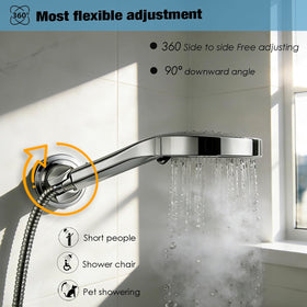 RIVOODS 0–45 degree tilt range for precise shower angles