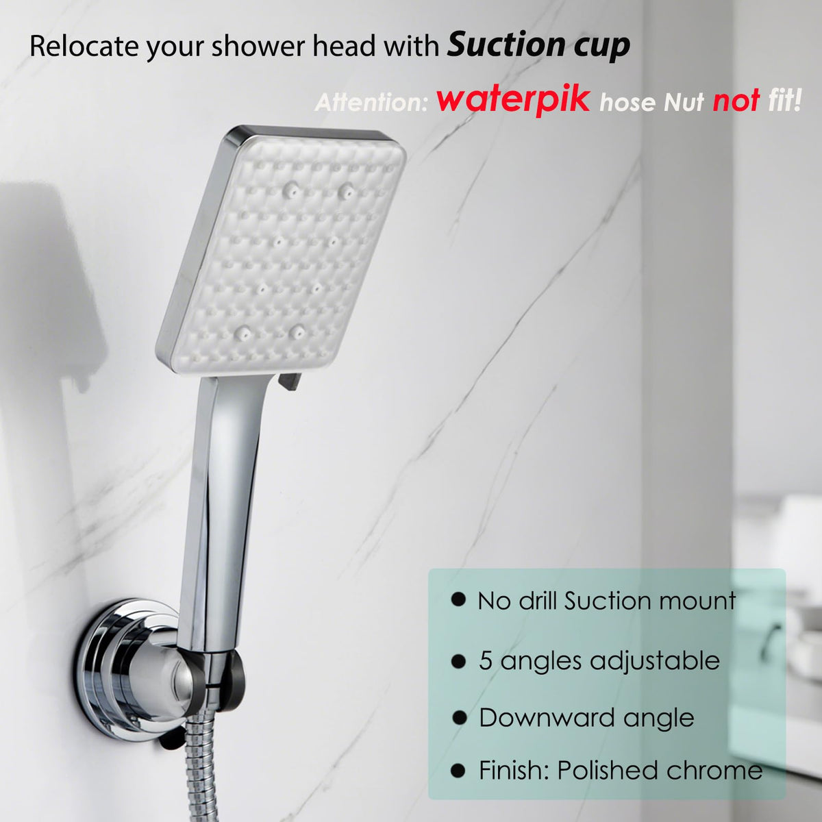 RIVOODS head holder tilt with five positions for comfortable shower angles.