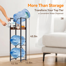 RIVPOX water bottle stand showing sturdy steel frame and wooden shelf for tea and coffee.