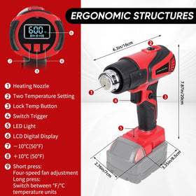 RIWELF heat gun compatible with Milwaukee M18 batteries for flexible, on-site work.