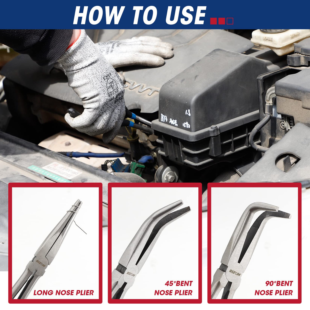 Rizom 11-inch 45-degree nose pliers help bend and twist with control.