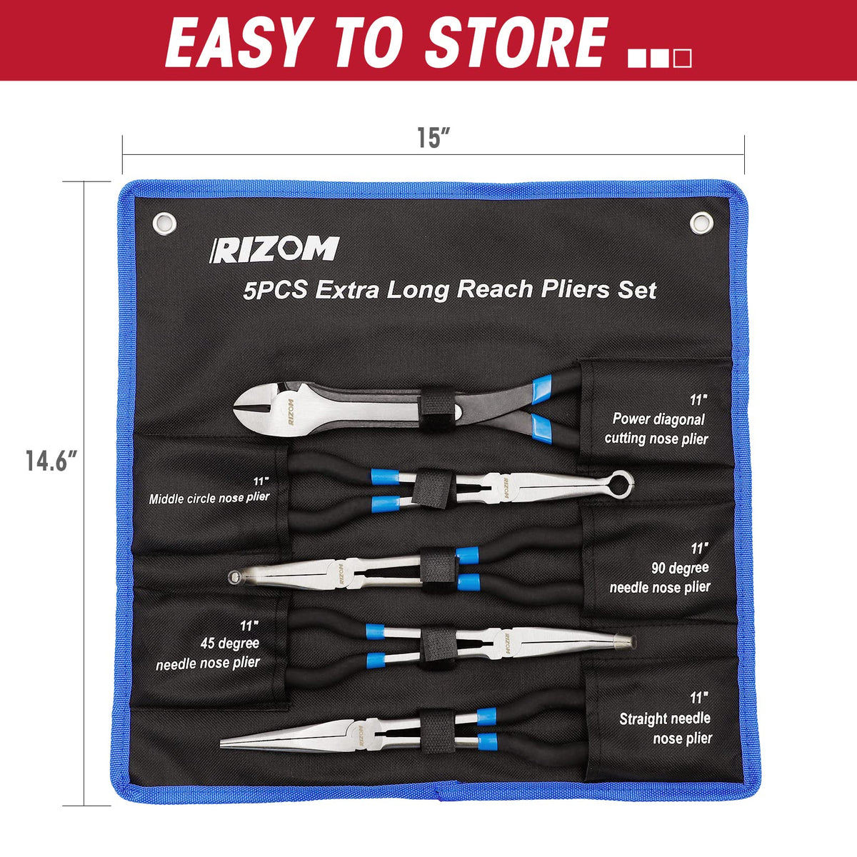 Rizom 11-inch 90-degree nose pliers reach awkward angles with ease.