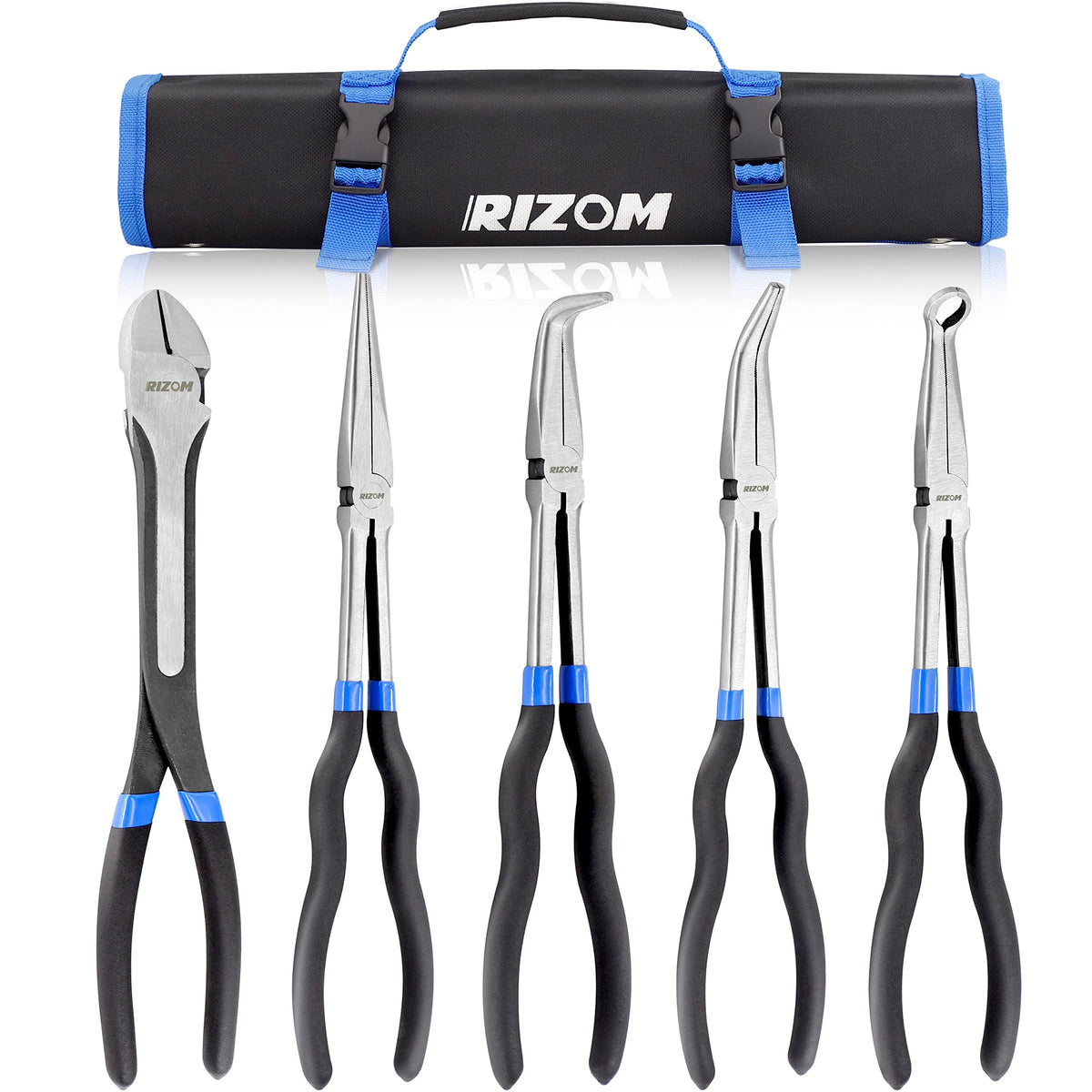 Rizom 11-inch middle-circle nose pliers with non-slip grip for precise access in tight spaces.