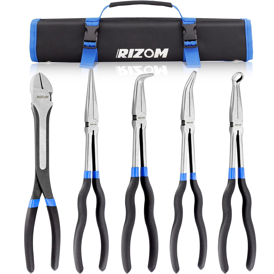 Rizom 11-inch middle-circle nose pliers with non-slip grip for precise access in tight spaces.