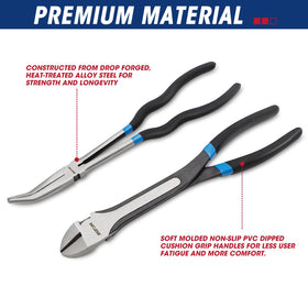 Rizom 11-inch power diagonal-cut nose pliers enable clean cuts in confined areas.