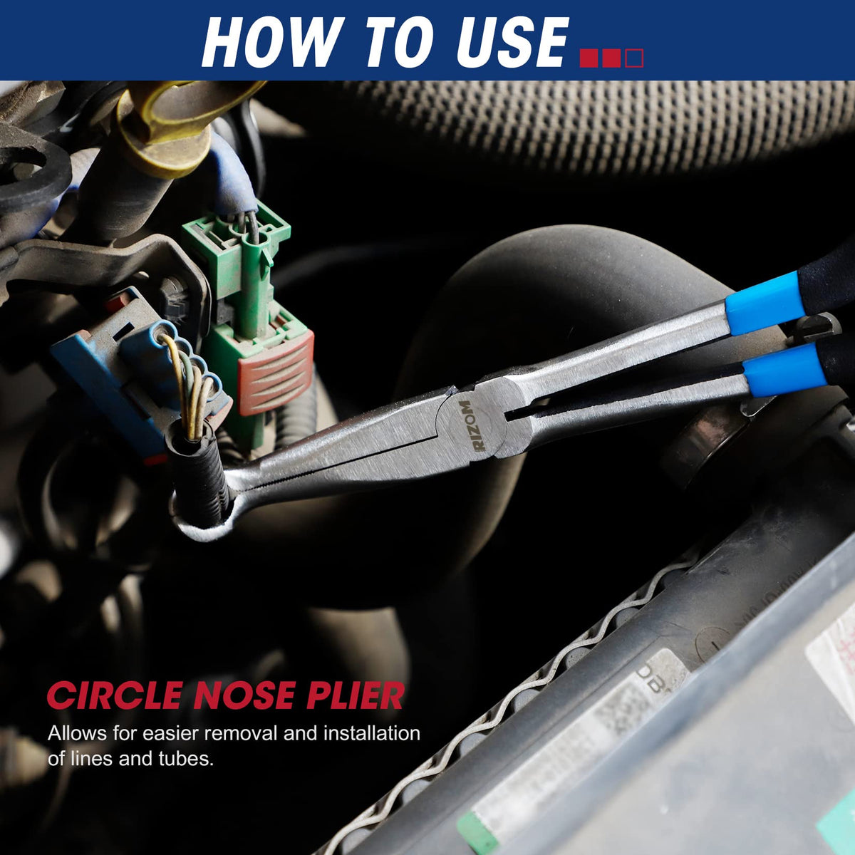 Rizom 11-inch straight nose pliers for precise gripping in tight spots.