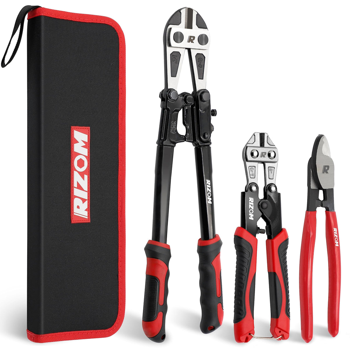 Rizom 14in bolt cutter in action for heavy metal cutting.