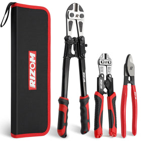 Rizom 14in bolt cutter in action for heavy metal cutting.