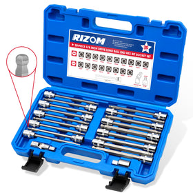 Rizom 20-piece long ball end hex socket set for deep reach and precise fit.