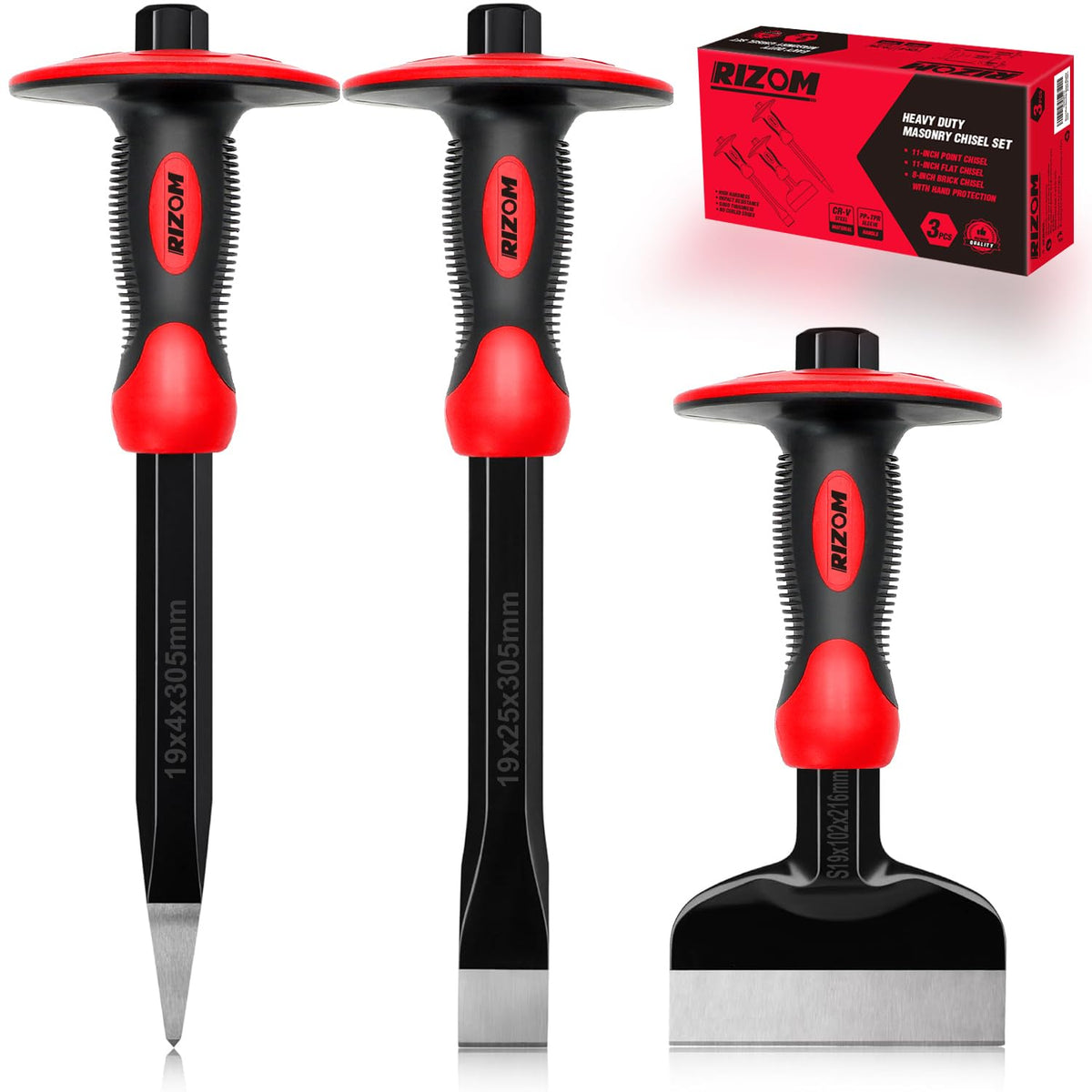 Rizom 11-inch point chisel for precise masonry cuts with durable steel.