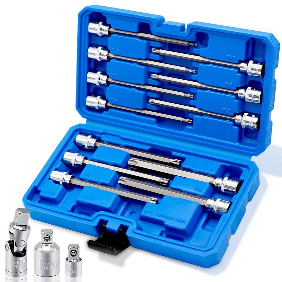 Rizom long torx socket set with deep reach for recessed fasteners in engines