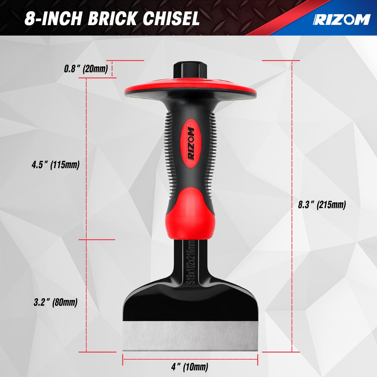 Rizom masonry chisel ergonomic handle provides comfortable control during carving sessions
