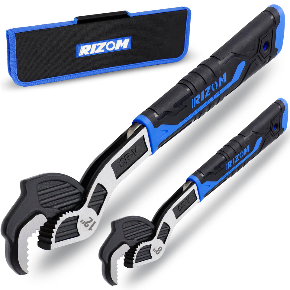 Rizom 8in self-adjusting wrench with 9–25mm jaw open for tight spaces.