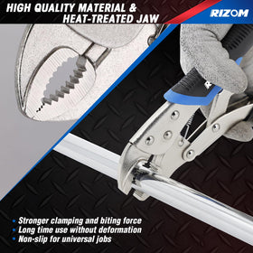 Rizom six-inch C-clamp locking pliers provide solid grip on thick materials.