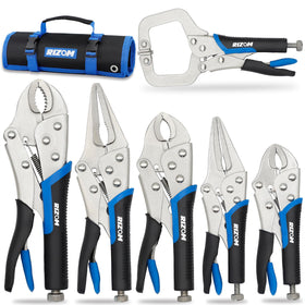 Rizom rolling pouch included with six-piece vice grips for easy transport and storage.