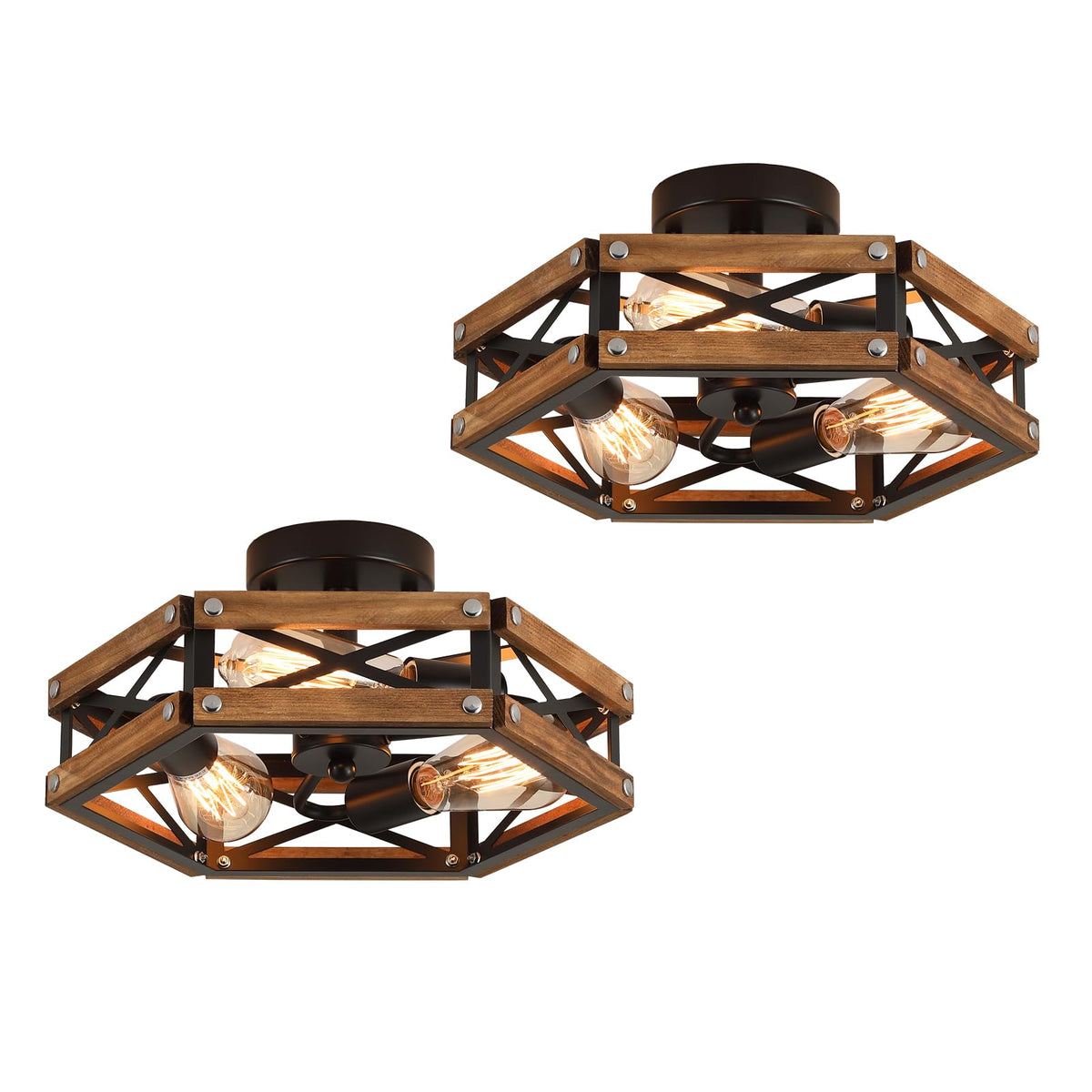 RKUCSR 2-pack rustic wood flush mount with oak finish enhances hallway ambiance