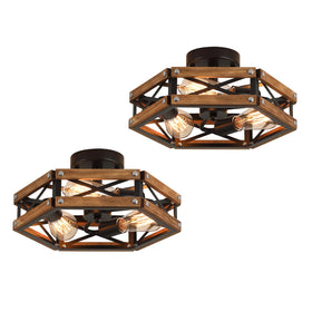 RKUCSR 2-pack rustic wood flush mount with oak finish enhances hallway ambiance