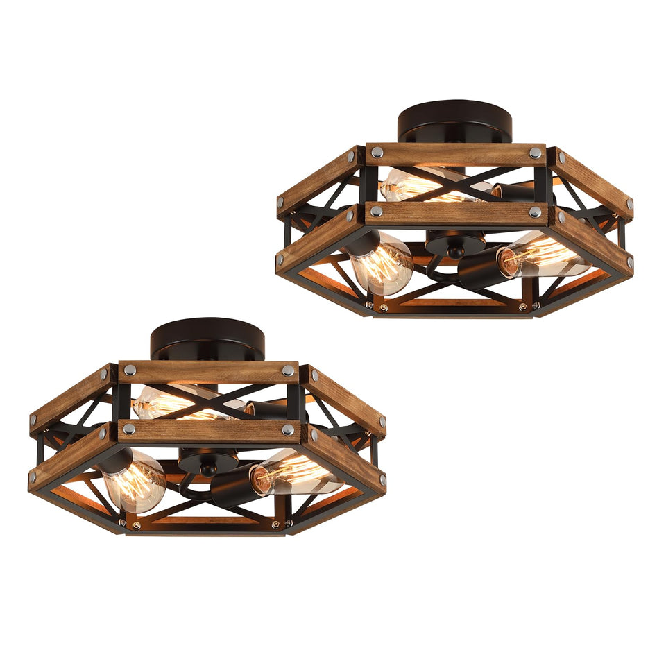 RKUCSR 2-pack rustic wood flush mount with oak finish enhances hallway ambiance