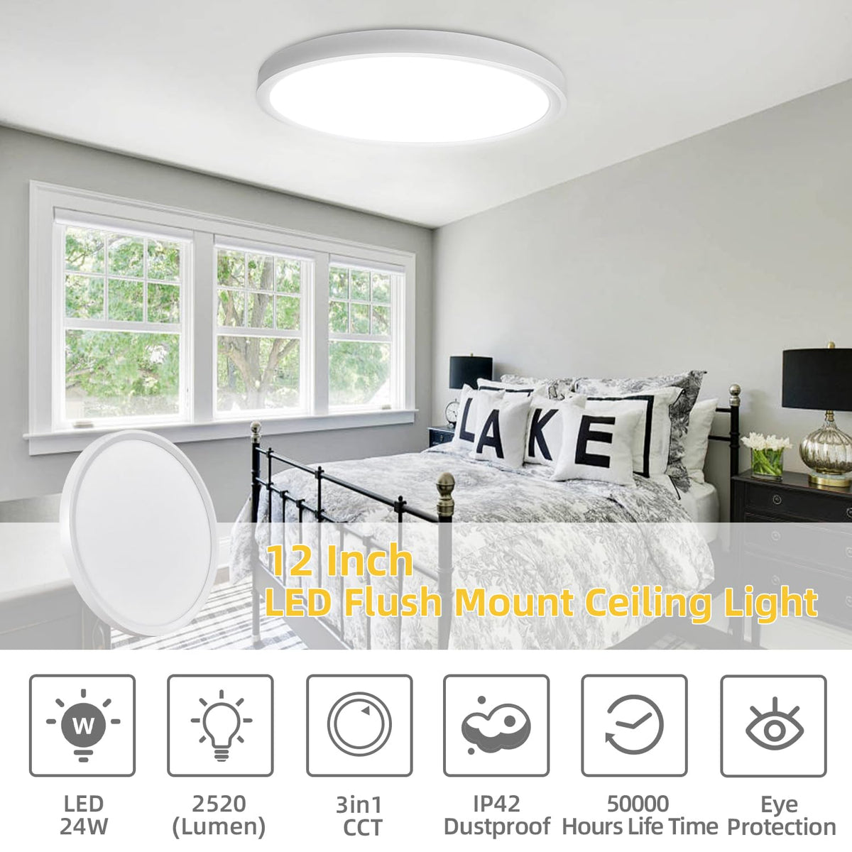 RLEDPZTX 12-inch round flat-panel ceiling light highlighting ultra-thin design.