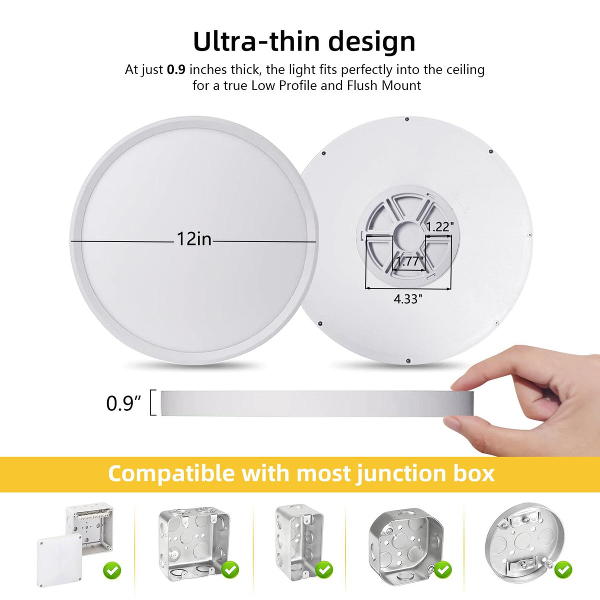 RLEDPZTX 12-inch LED flush mount light in kitchen delivering bright ambience.