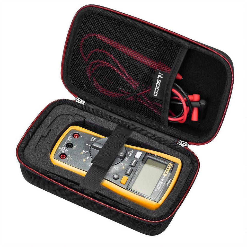 RLSOCO case for Fluke DMM with red zipper protects equipment during travel.