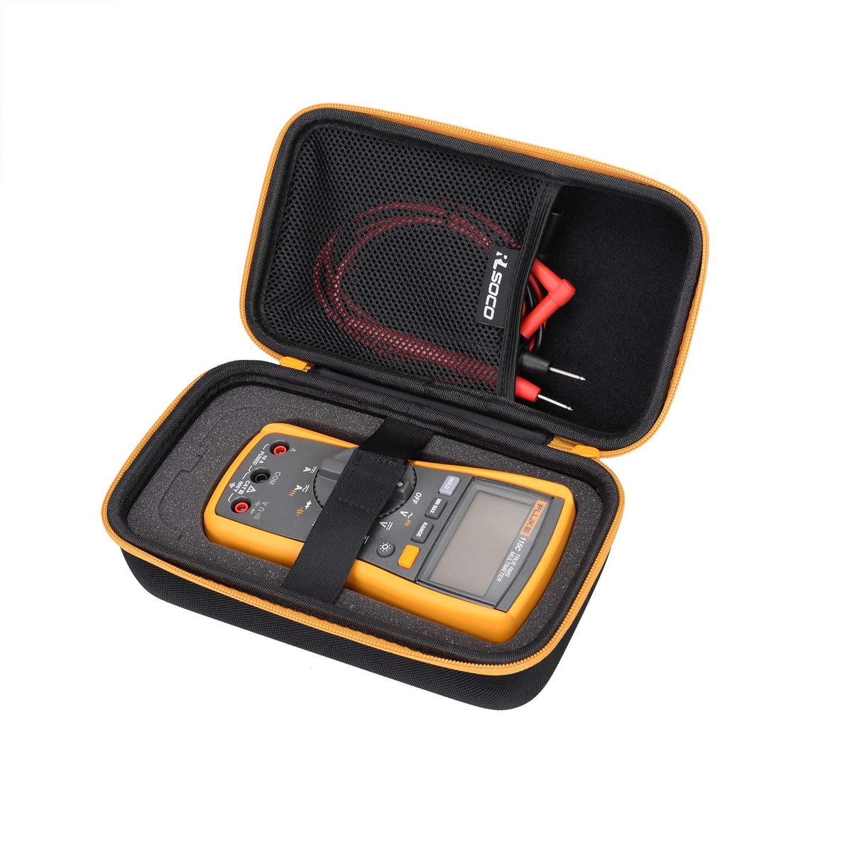 RLSOCO case for Fluke DMMs with yellow zip providing durable protection during transport