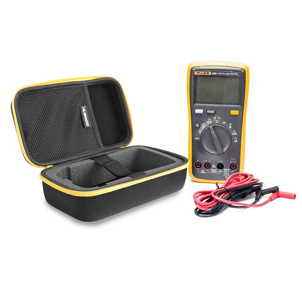 Front view of the yellow-zip RLSOCO case for Fluke DMMs