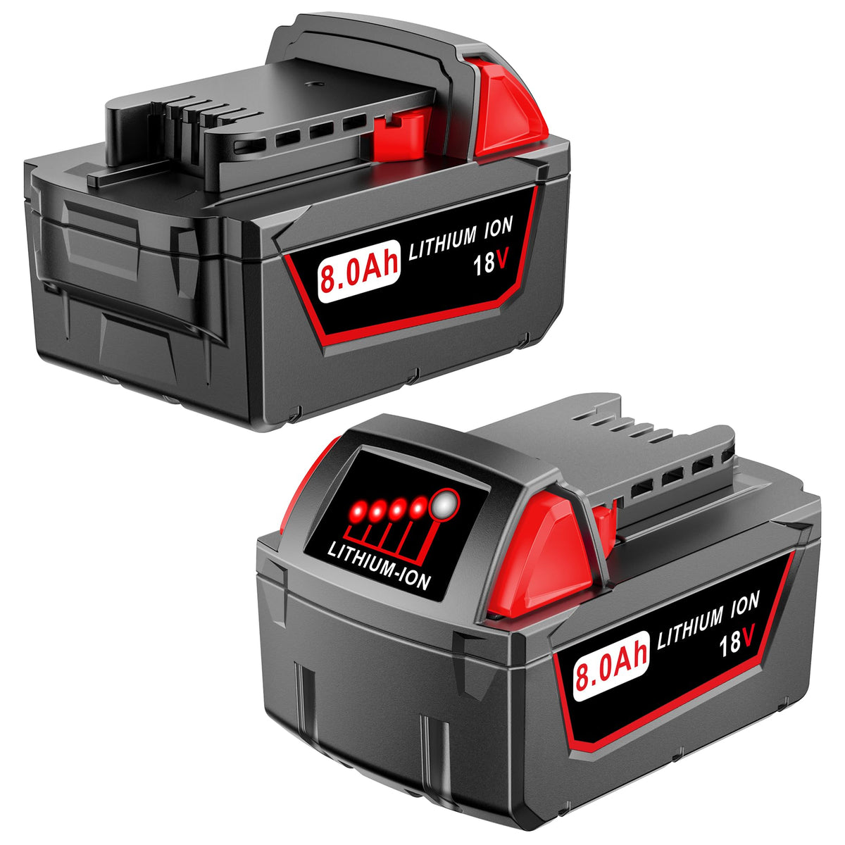 Rmahrtin 18V 8.0Ah battery front view for Milwaukee compatibility and rugged build