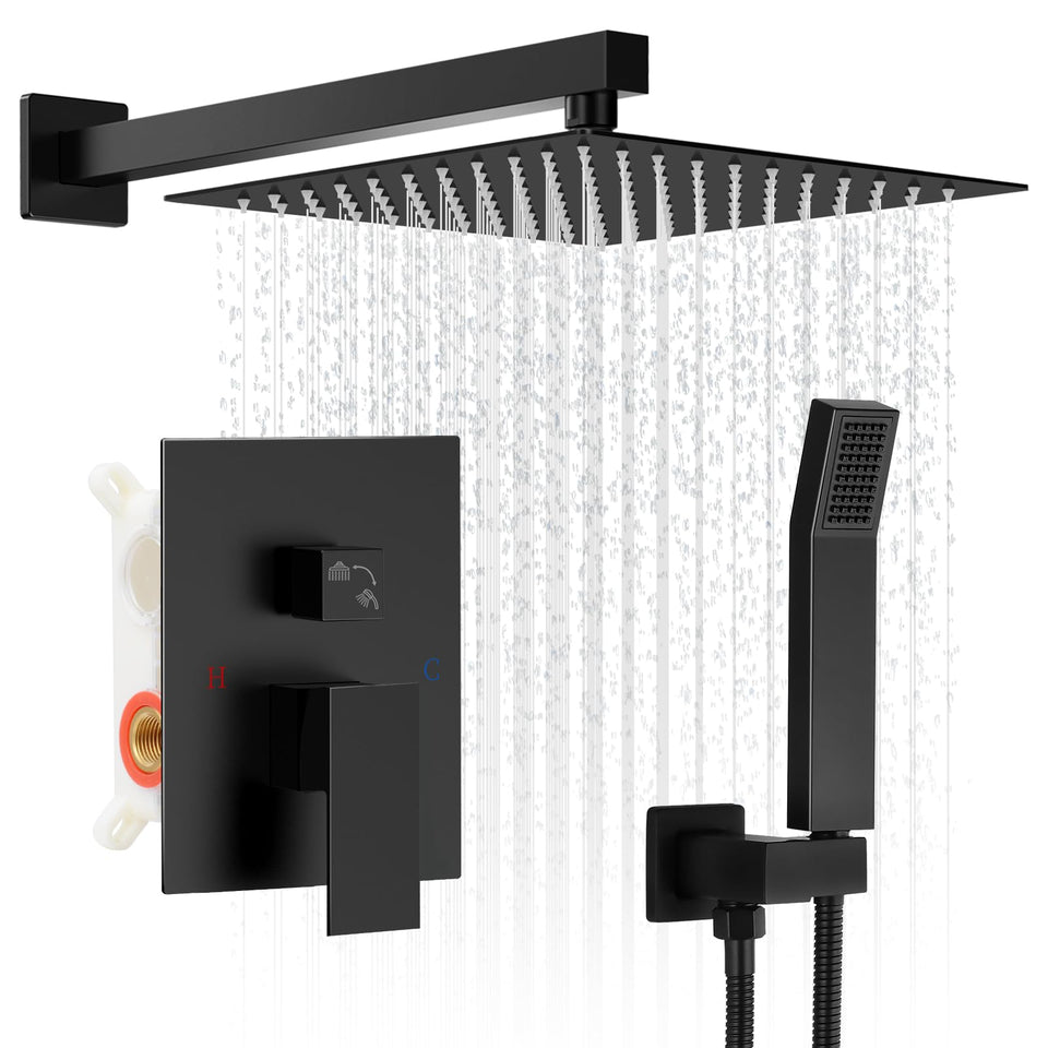 RNDIOZD black shower system rain head delivers immersive rainfall for daily comfort.