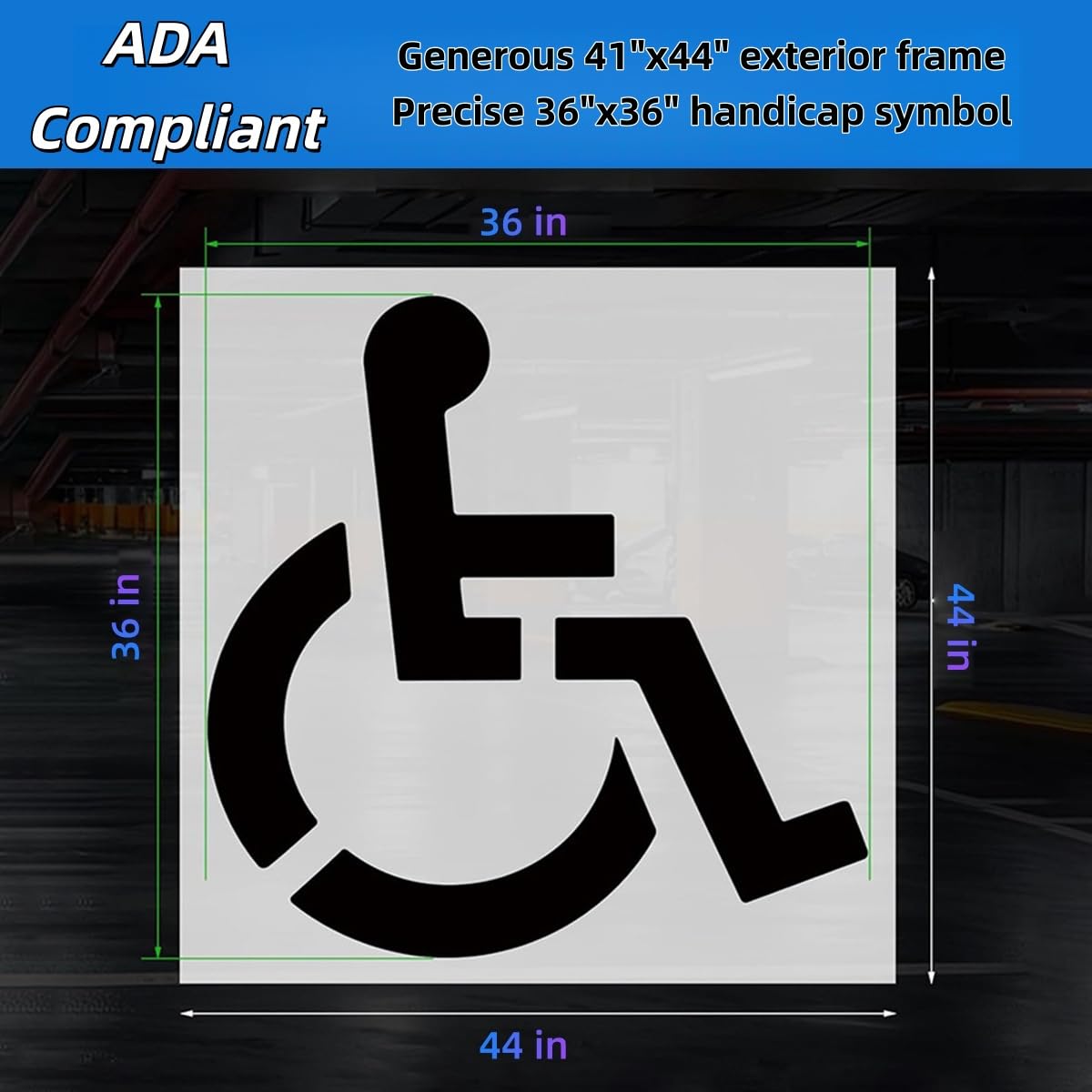 RoadAlchemist ADA high-visibility stencil enhances recognition with blue background and white border.