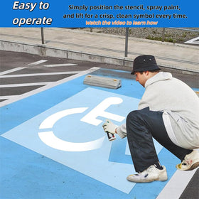 RoadAlchemist handicap symbol on blue backdrop aids recognizable parking markings.