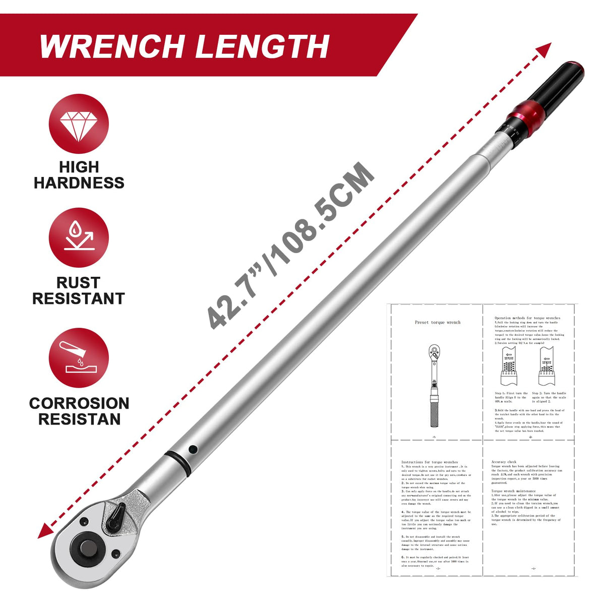 Roartisa torque wrench with 100-600 ft-lb scale for wide ranges.