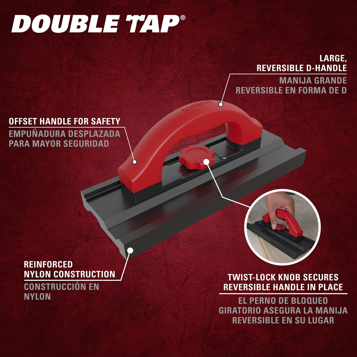 ROBERTS Double Tap Block side view emphasizes raised D-handle for comfortable tapping