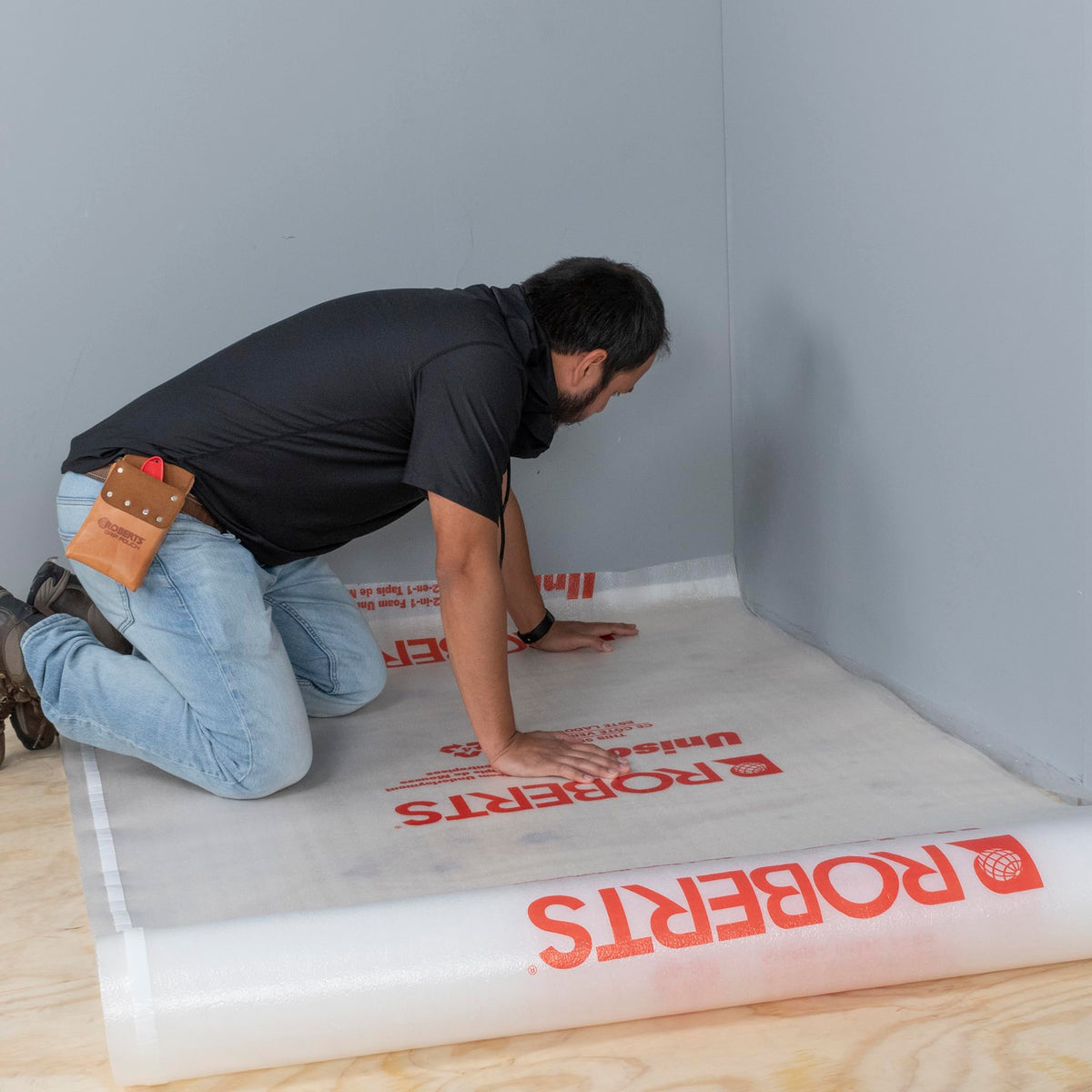 ROBERTS Unison foam cushion underlayment reduces impact and floor noise for a quieter room.