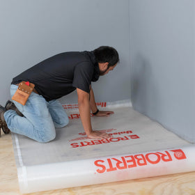 ROBERTS Unison foam cushion underlayment reduces impact and floor noise for a quieter room.