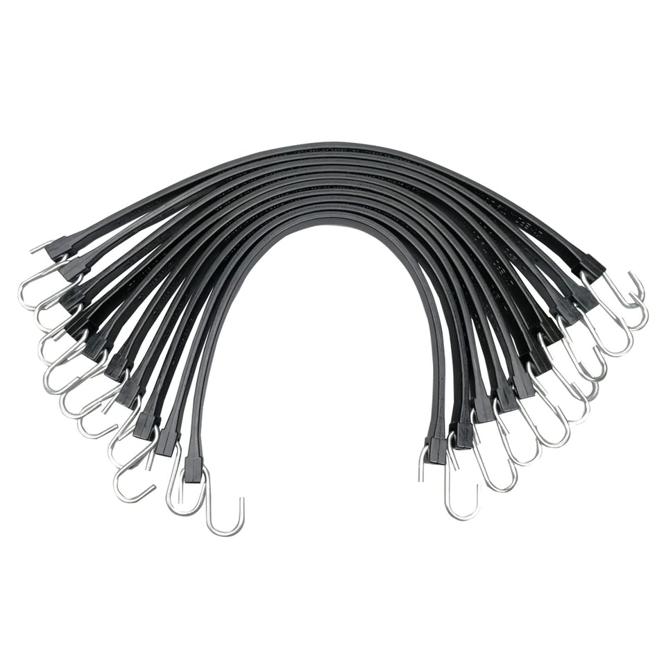 ROBLOCK 15in bungee cord with hooks showing 150% stretch for secure loads