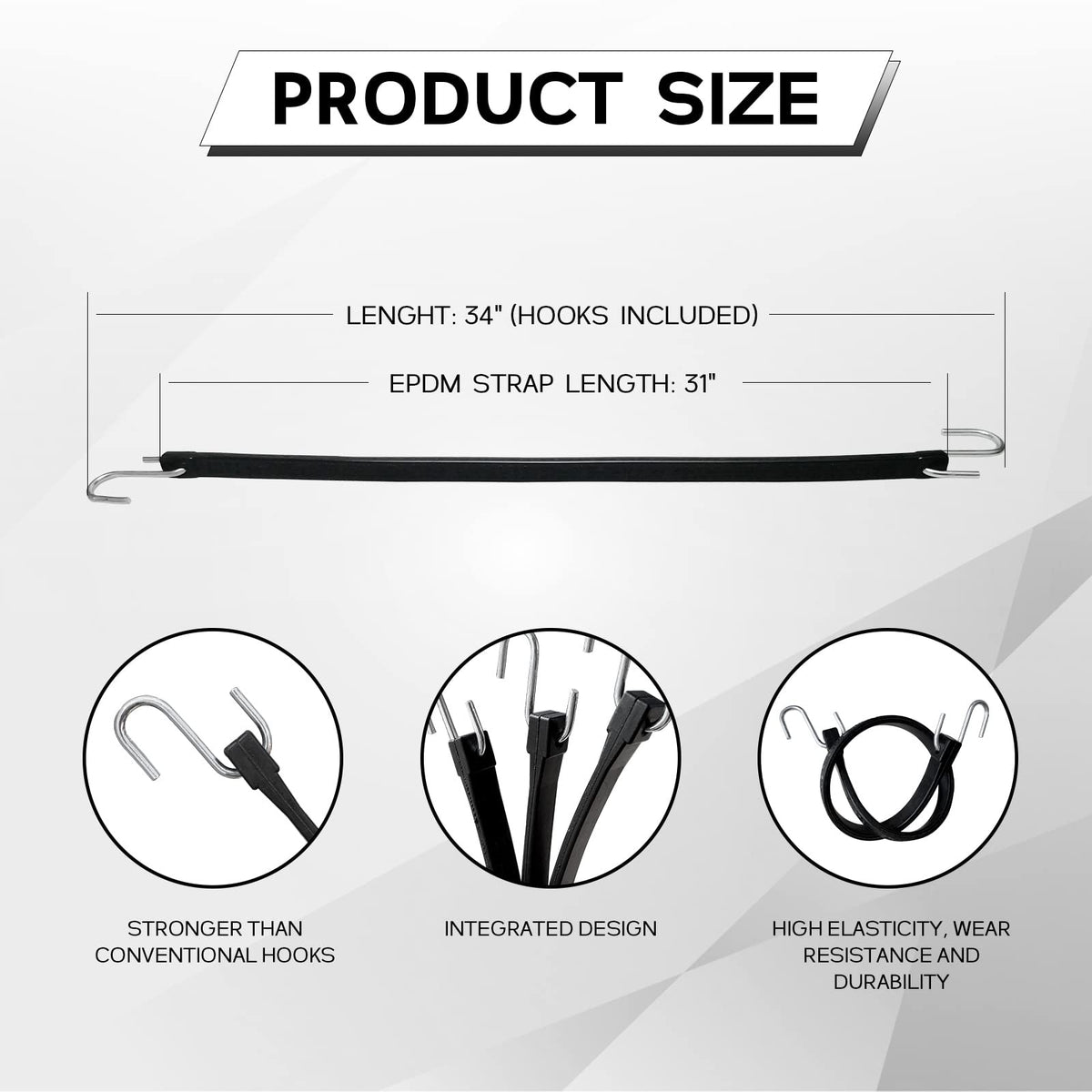 ROBLOCK EPDM bungee cords with rustproof S-hooks for durable weatherproof security
