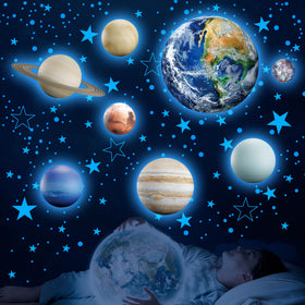 Robmoda glow-in-the-dark stars and solar system decal brightening the blue ceiling