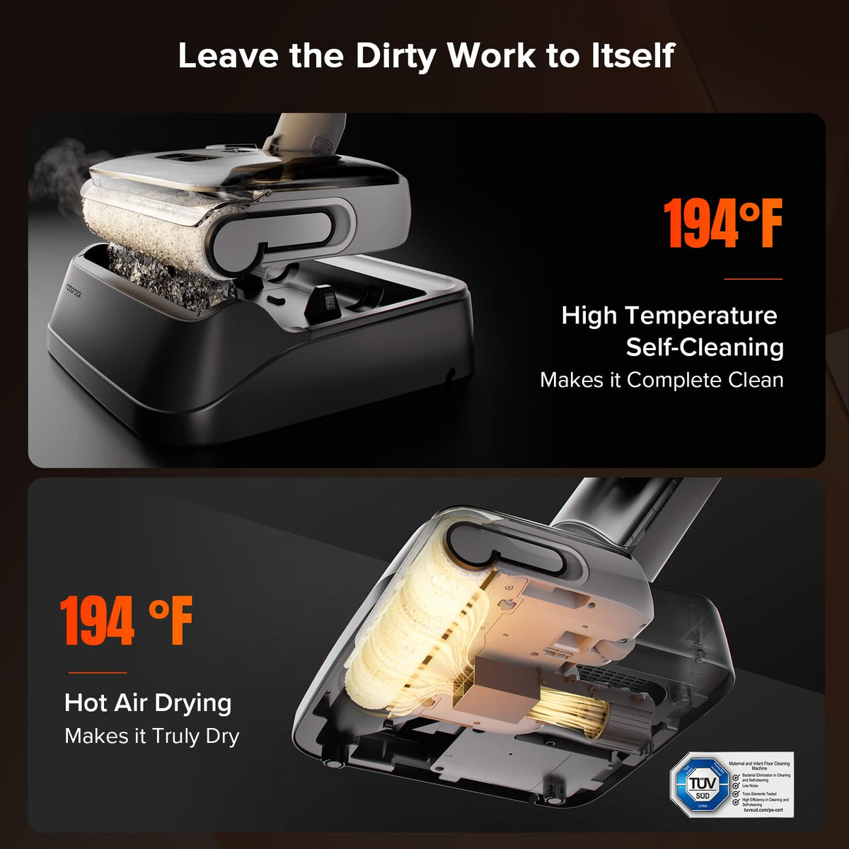 roborock F25 GT self-cleaning system melts gunk at high temperature after use
