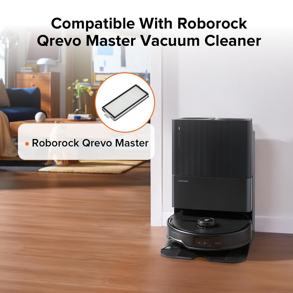 Roborock Qrevo Slim washable filter fits snugly for consistent cleaning.