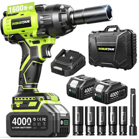 Robustrue 1600N.m cordless impact wrench delivering high torque for tough bolts.