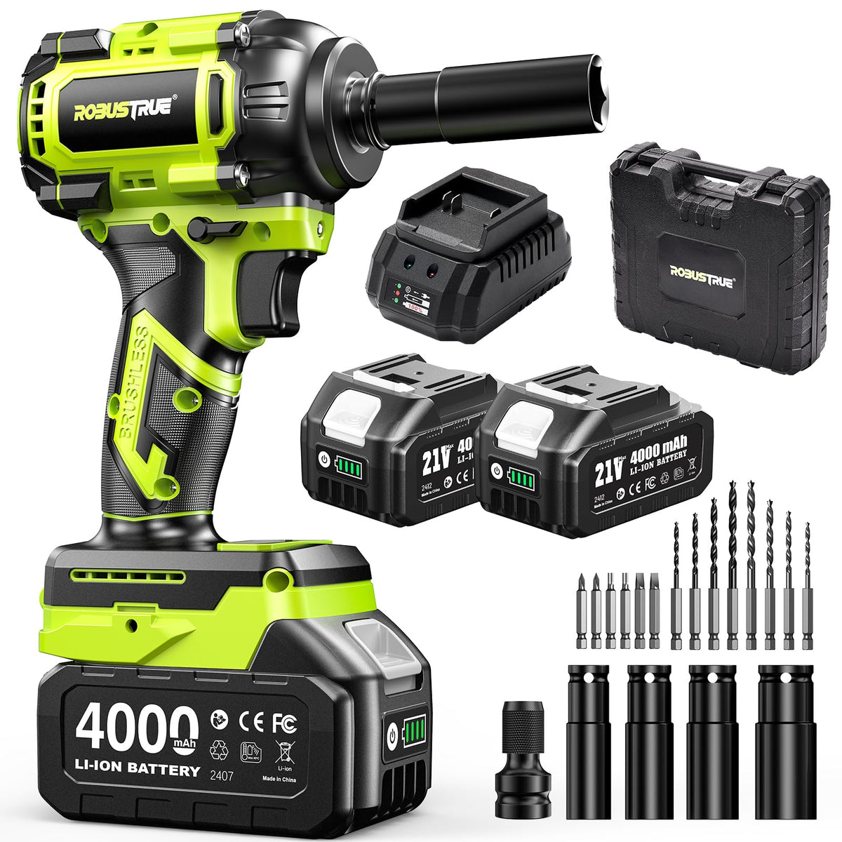 Robustrue cordless impact wrench delivers 800nm torque for stubborn bolts.