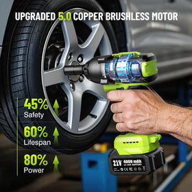 Robustrue cordless impact wrench battery pack provides extended operation.