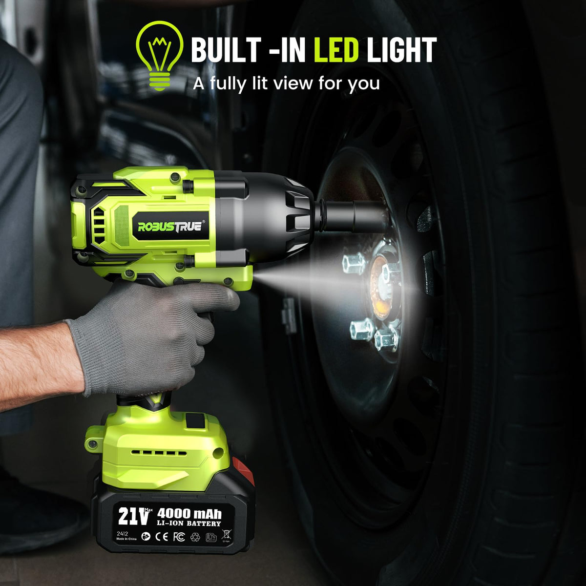 Robustrue cordless impact wrench compact design reduces user fatigue.