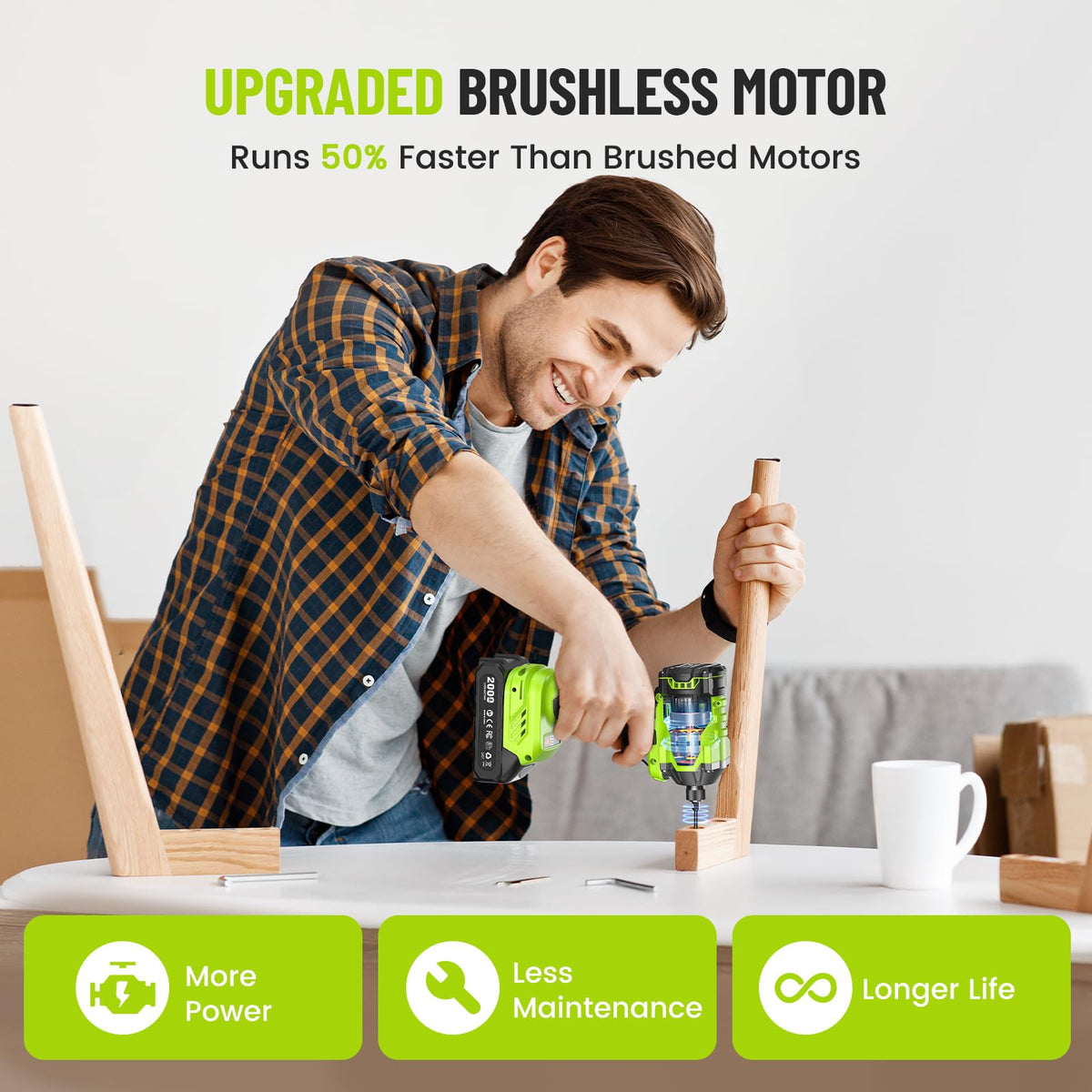 Robustrue impact driver with brushless motor delivering high torque for demanding fasteners.